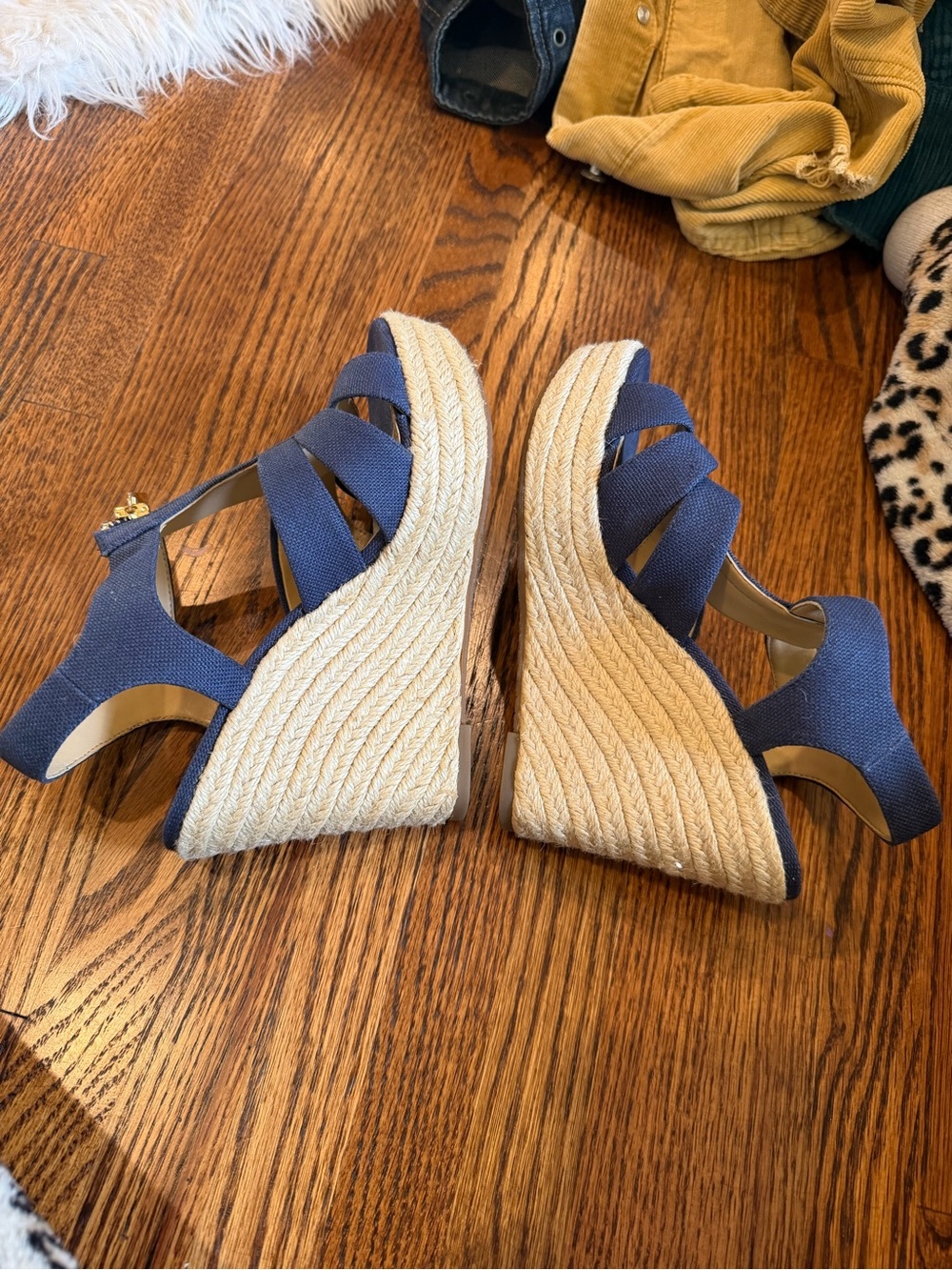 Michael Kors Navy Canvas Espadrille Wedge Sandals with Front Zips - Picture 2 of 5